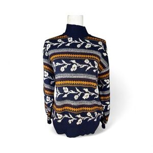 St. John's Bay Women’s Navy and Mustard Knit Sweater - Large